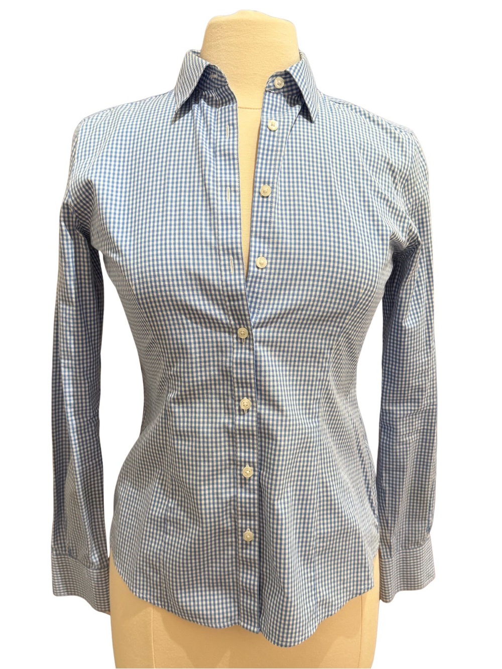 Brooks Brothers 1818 Women’s Fitted Gingham Cotton Shirt Blue White Size 0